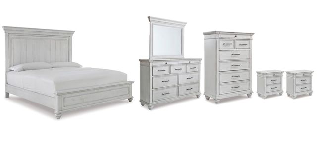 Benchcraft® Kanwyn 6-Piece Whitewash King Panel Storage Bed Set