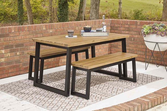 Signature Design by Ashley® Town Wood 3 Piece Brown/Black Outdoor Dining Table Set 5