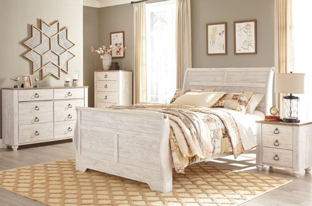 Signature Design by Ashley® Willowton 4-Piece Whitewash Queen Sleigh Bed Set 5