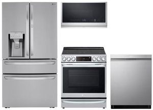 LG Front Control Electric Range w/ Full Depth 4 Door Refrigerator Kitchen Package