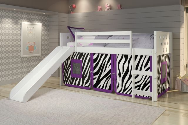 Donco Kids Circles White Twin Loft with Slide and Zebra Tent Kit ...