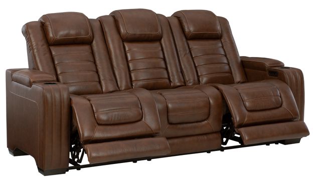 Signature Design by Ashley® Backtrack Chocolate Leather Power Reclining Sofa with Adjustable Headrest-3