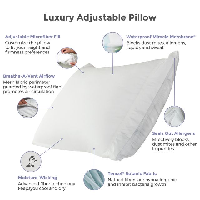 Protect-A-Bed® Naturals White Luxury Adjustable Queen Pillow System ...