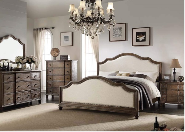 ACME Furniture Baudouin Beige and Brown Eastern King Upholstered Bed 1