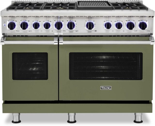Viking® 7 Series 48" Cypress Green Pro Style Dual Fuel Natural Gas Range with 12" Griddle