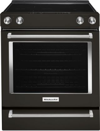 KitchenAid® 30" Black Stainless Steel with PrintShield™ Finish Slide In Electric Convection Range