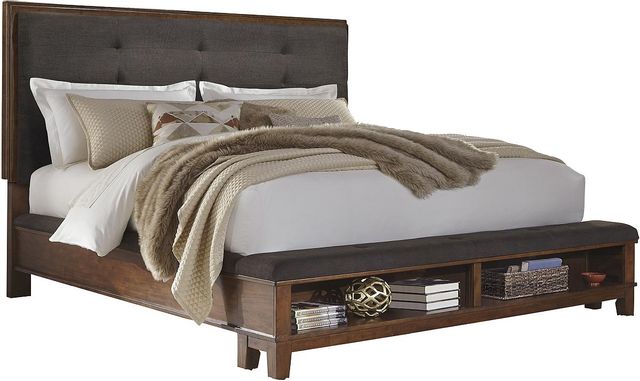 Signature Design by Ashley® Ralene 4-Piece Dark Brown King Upholstered Panel Bed Set 1