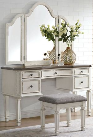 Furniture of America® Drucilla Weathered White/Dark Oak/Gray Vanity Set