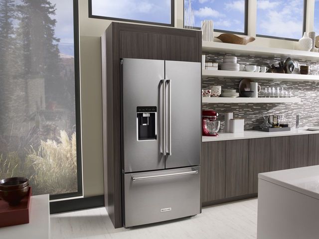 KitchenAid® 23.8 Cu. Ft. Black Stainless Steel with PrintShield™ Finish Counter Depth French Door Refrigerator 15