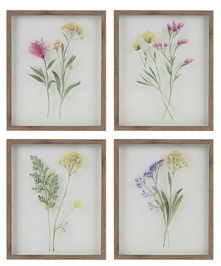 Olliix by Madison Park Blooming Traces Floral 4 Pieces Multi UV Printed Shadowbox Wall Art Set