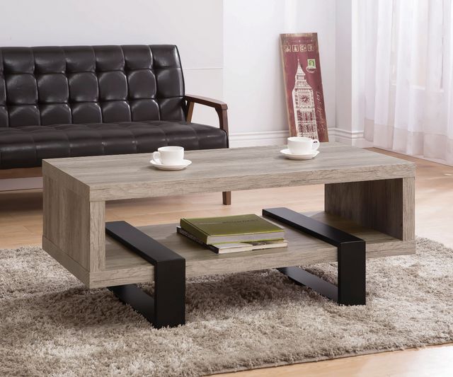 Coaster® Dinard Grey Driftwood Coffee Table With Shelf-1
