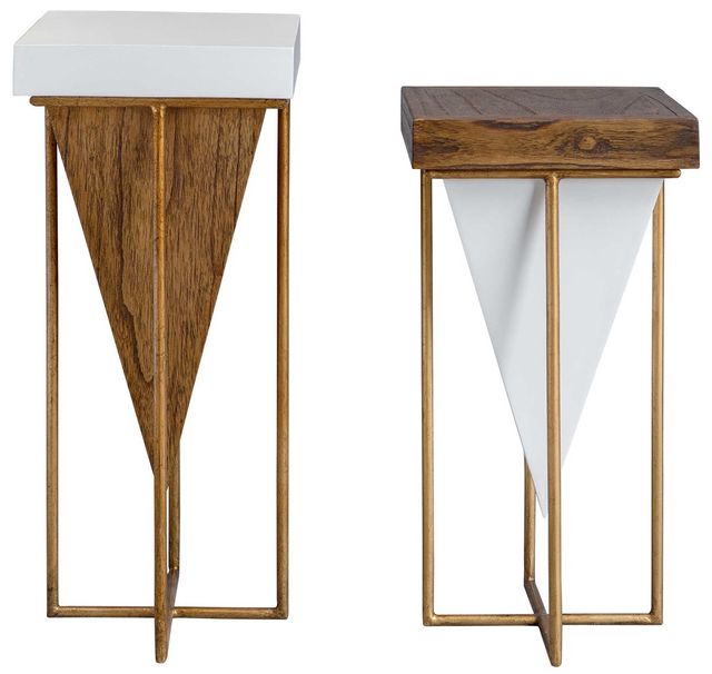Uttermost® Kanos Set of 2 White and Walnut Accent Table