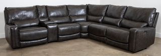Kuka Home K-Motion 6 Piece Charcoal Leather Power Reclining Sectional With Power Headrest