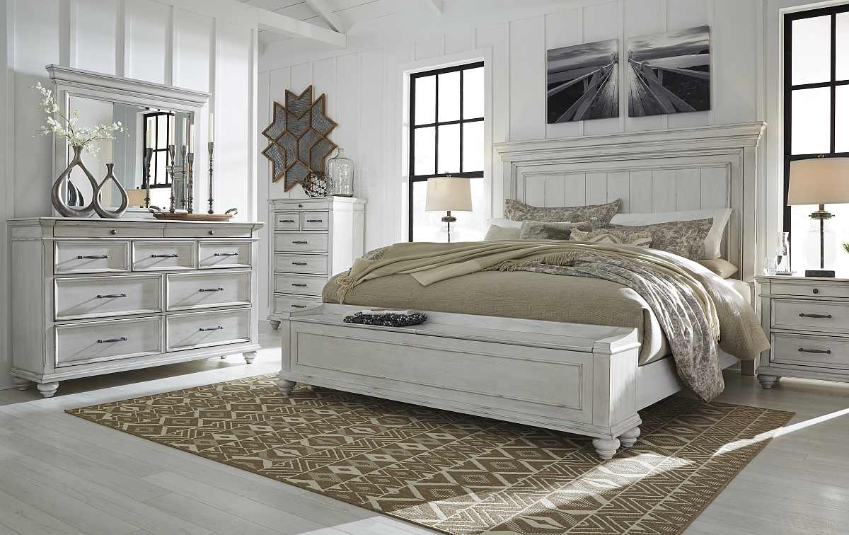 Benchcraft® Kanwyn Whitewash King Panel Bed With Storage | Fischer ...