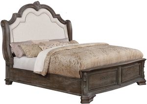 Crown Mark Sheffield Antique Grey Upholstered Queen Panel Bed