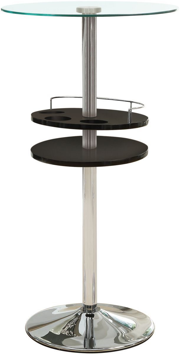 Coaster® Gianella Black/Chrome Glass Top Bar Table with Wine Storage
