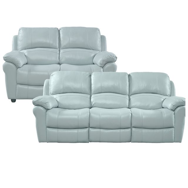 Vercelli Aqua Leather Non-Power Reclining Sofa and Stationary Loveseat-0