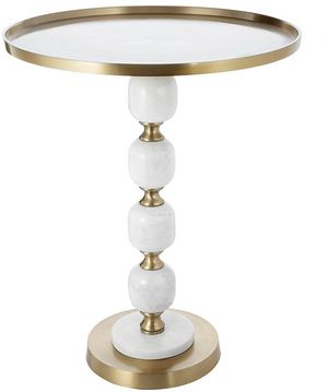 A & B Home Gold/White Round Side Table with Pebbled Stand