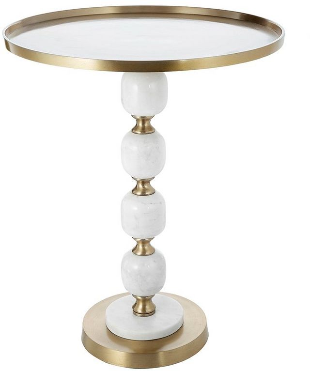 A & B Home Gold/White Round Side Table with Pebbled Stand Miskelly Furniture