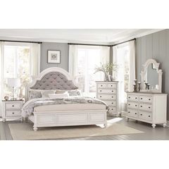Homelegance Vintage King Upholstered Bed, Dresser, Mirror & Nightstand