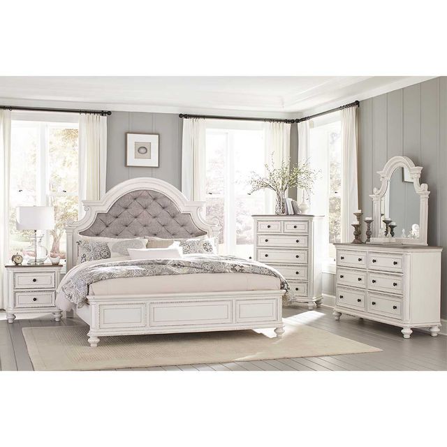 Homelegance Vintage King Upholstered Bed, Dresser, Mirror & Nightstand-0