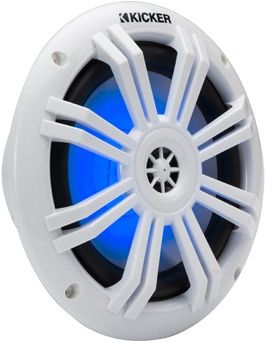 KICKER® KM-Series White 6.5" Blue-LED Coaxial Marine Speaker 0
