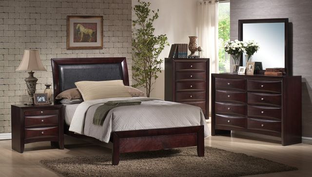 Elements International Emily Dark Wood Twin Upholstered Bed 1