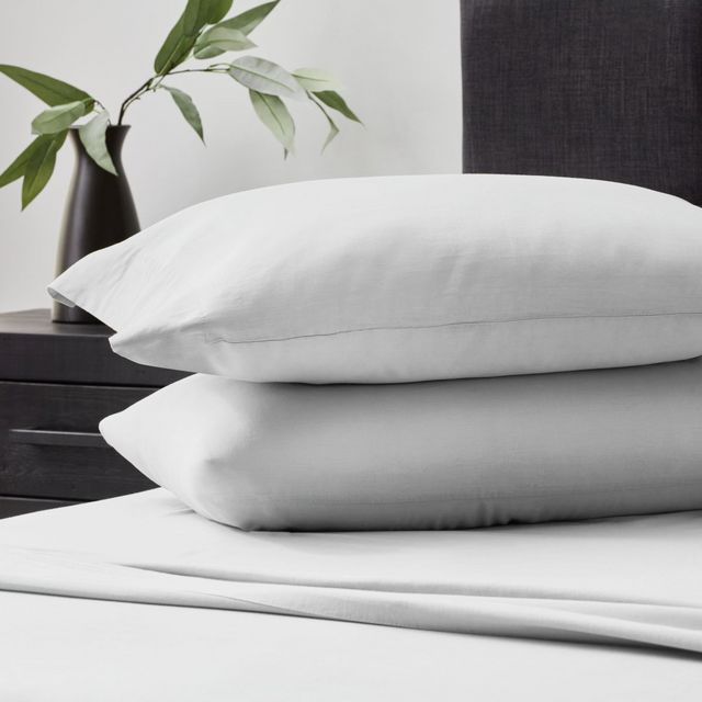 Malouf® Linen-Weave Cotton White Queen Pillowcases 10
