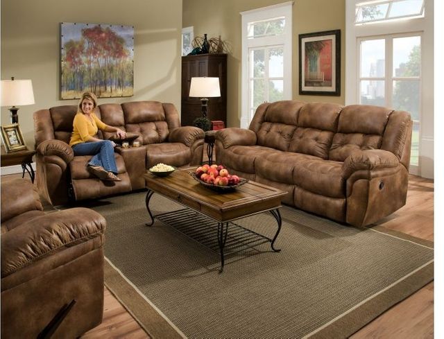 HomeStretch Brown Reclining Loveseat with Console 1