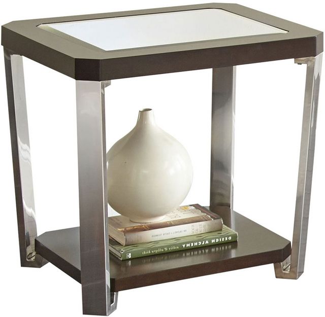 Steve Silver Co. Truman Espresso End Table with Stainless Steel Frame and Mirrored Top