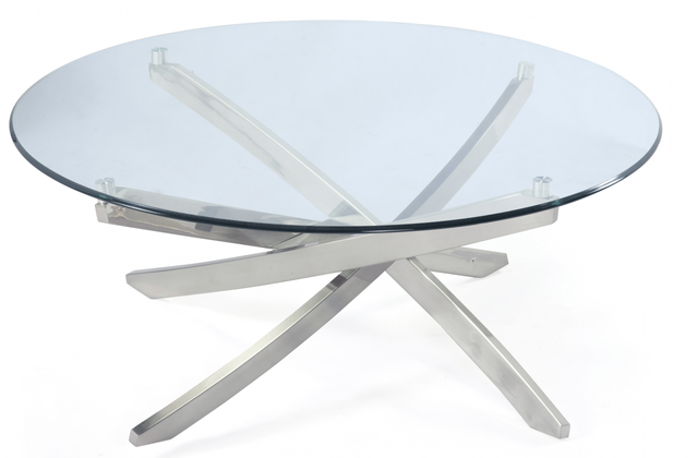 Magnussen Home® Zila Glass Top Round Cocktail Table with Brushed Nickel Base-0
