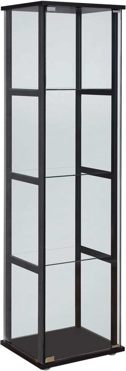 Coaster Cyclamen Black Clear 4 Shelf Glass Curio Cabinet Pearls