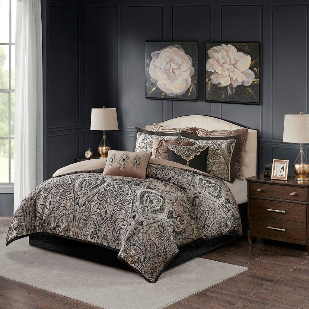 Olliix by Madison Park Signature Grandover Taupe King Jacquard Comforter  Set | Bob Mills Furniture