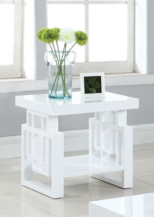 Coaster® Glossy White Rectangular End Table High 1