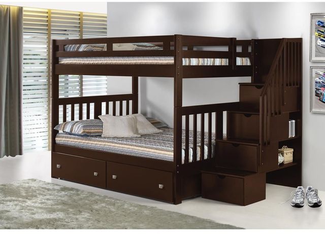 Donco Kids Dark Cappuccino Twin/Twin Tall Mission Stairway Bunk Bed-0