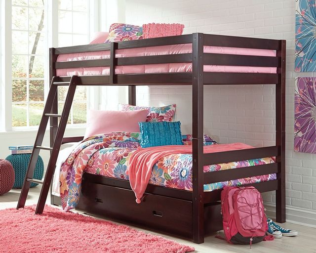 Signature Design by Ashley® Halanton Dark Brown Twin/Twin Bunk Bed with Storage Drawer 1