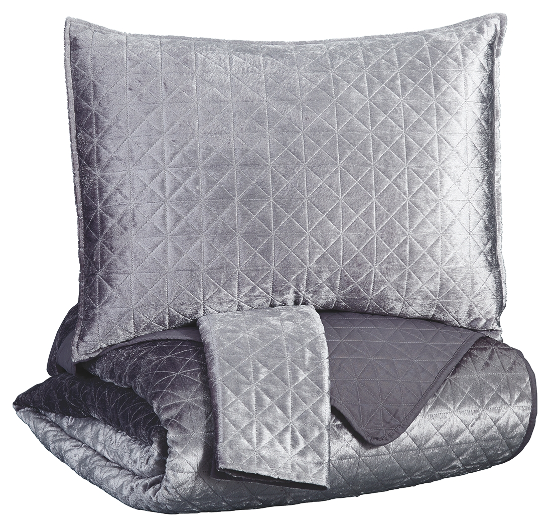Signature Design by Ashley® Maryam 3 Piece Gray Queen Coverlet Set