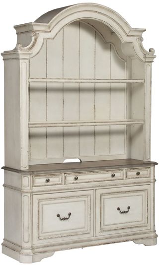 Liberty Furniture Magnolia Manor 2-Piece Antique White Credenza Desk & Hutch