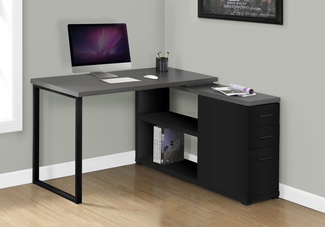 Computer Desk, Home Office, Corner, Left, Right Set-Up, Storage Drawers,  80L, L Shape, Work, Laptop, Metal, Laminate, Grey, Contemporary, Modern, Big Sandy Superstore