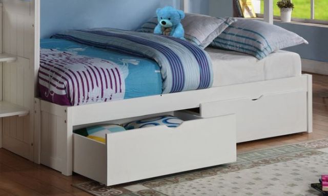 Donco Kids White Twin/Full Bunk Bed with Under Bed Drawers-3