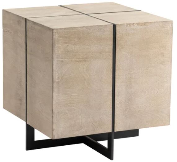 Crestview Collection Bengal Manor Nickel and Acacia Wood White Wash Finish Rectangle Squares End Table