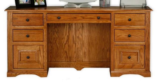 American Heartland Manufacturing Oak Double Pedestal Desk