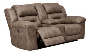 Signature Design by Ashley® Stoneland Fossil Power Double Reclining Loveseat with Console