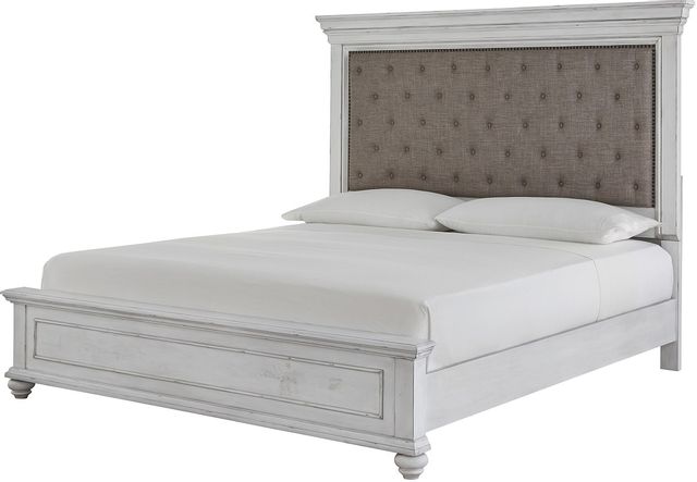 Benchcraft® Kanwyn Whitewash Upholstered Queen Panel Bed 8
