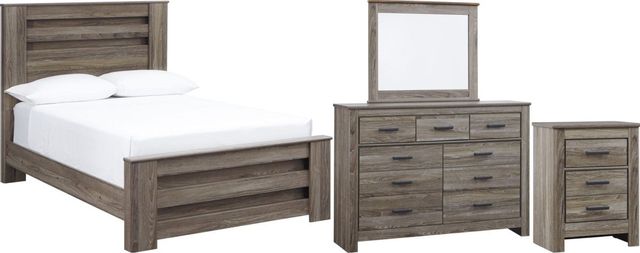 Signature Design by Ashley® Zelen 4-Piece Warm Gray Queen Panel Bed Set-0