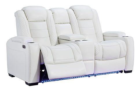 Signature Design by Ashley® Party Time White Power Reclining Loveseat 4