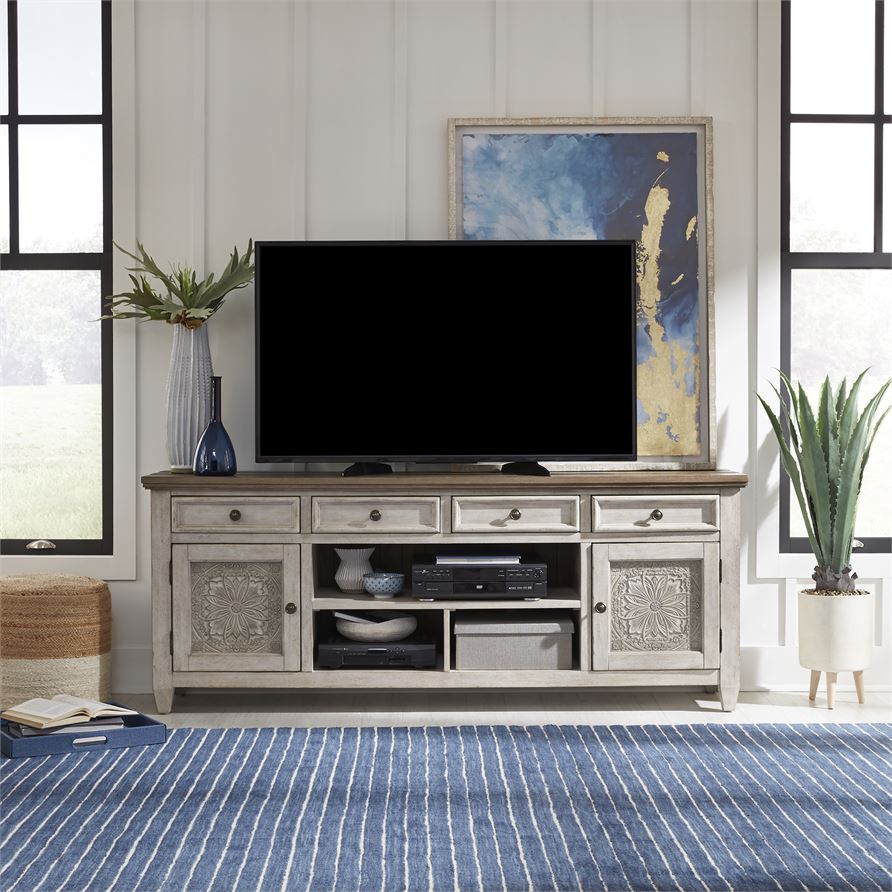 Liberty Furniture Heartland Antique White 76 Inch Tile TV Console