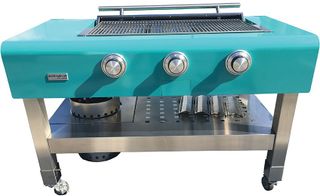 Caliber™ Rockwell 60" Powdercoated Turquoise Free Standing Natural Gas Social Grill with Stainless Steel Stand