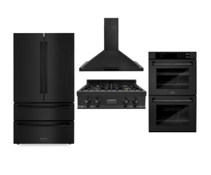 Kitchen Package with Black Stainless Steel Refrigeration, 30" Rangetop, 30" Range Hood and 30" Double Wall Oven