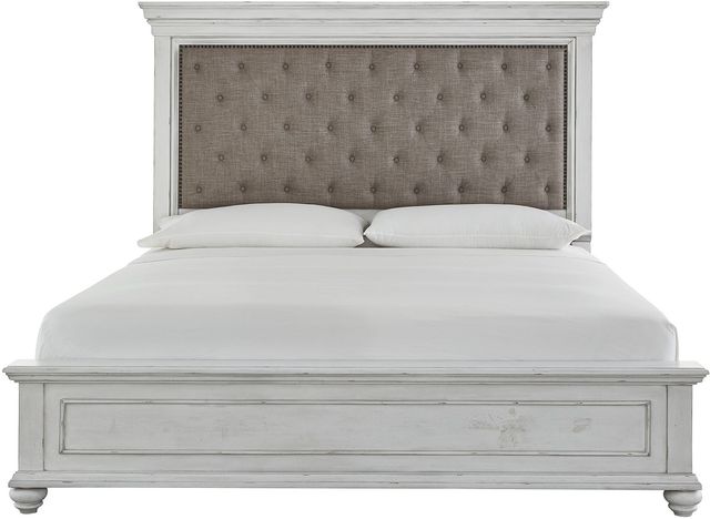 Benchcraft® Kanwyn Whitewash Upholstered Queen Panel Bed 10